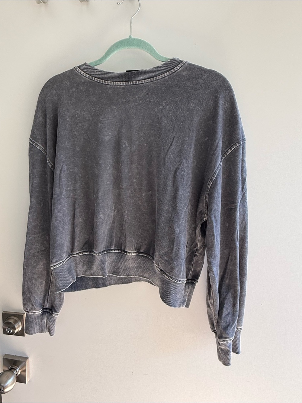 Washed Gray Cropped Crewneck Sweatshirt - Women